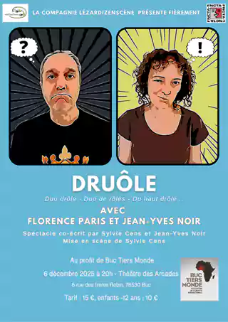 Affiche de théâtre de la pièce Druole au profit de Buc Tiers Monde