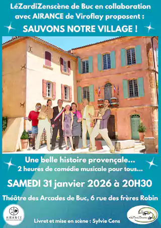 Flyer représentation comédie musicale : Sauvons notre village